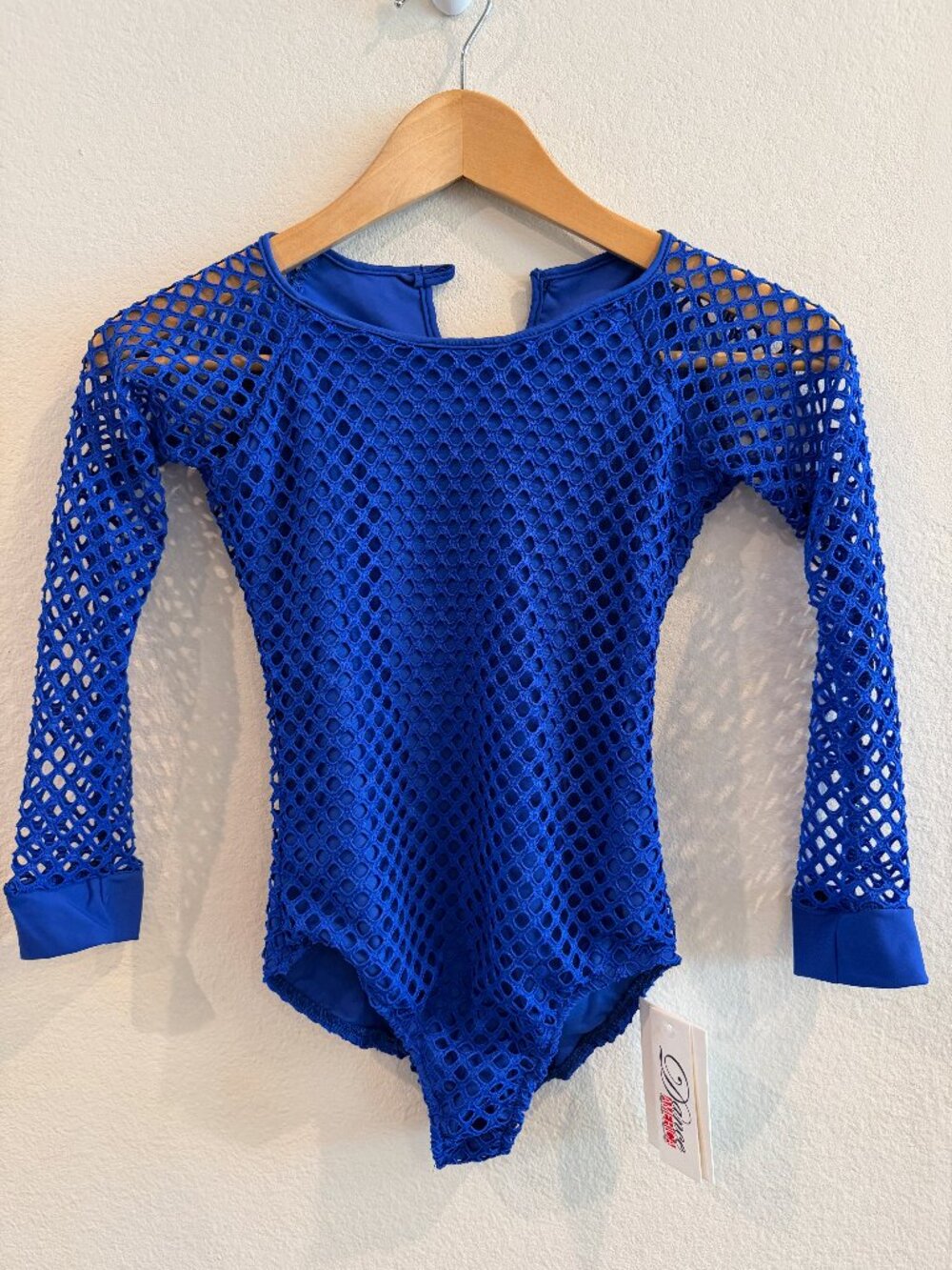 Royal Blue Long Sleeve Dance Leotard Sz 10-12 Honeycomb Mesh Handmade USA NWT